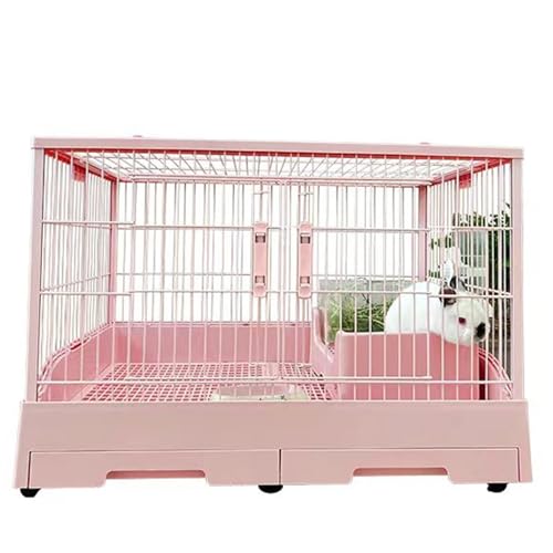 Indoor Bunny Cages for Rabbits Clear Door Small Rabbit Cage with Double Tray for Frettchen, Chinchillas, Kittens and Rabbits, Small Pet Cage, 33 Inch, White Pink (Pink) von QVK