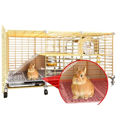 Kaninchenkäfig für den Innenbereich, doppellagig, Kleintierkäfig mit verschlüsseltem Netz-Fußpolster und abnehmbaren Rädern, geeignet für Kaninchen, Meerschweinchen, Chinchillas, 104 x 33 x 43 cm von QVK