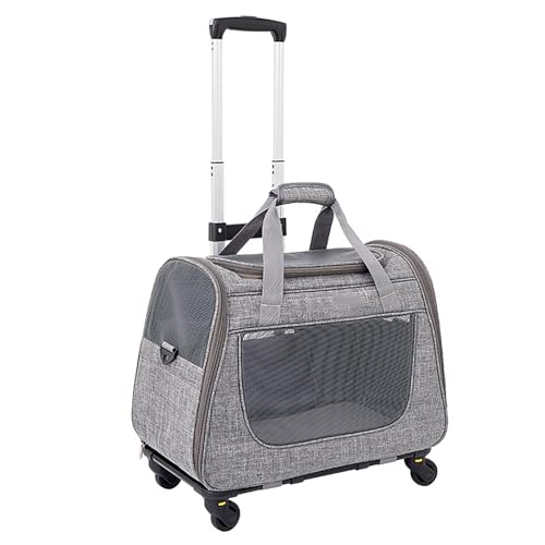 Katzenkäfig mit Rollen, Transportbox für Haustiere, mit Teleskopgriff, Rollen und Kissen, abnehmbar und faltbar, große Kapazität, atmungsaktives Netzgewebe, Seitentaschen, Grau Katzenkäfig mit Rollen, Transportbox für Haustiere, mit Teleskopgriff, Rollen und Kissen, abnehmbar und faltbar, große Kapazität, atmungsaktives Netzgewebe, Seitentaschen, Grau von QVK