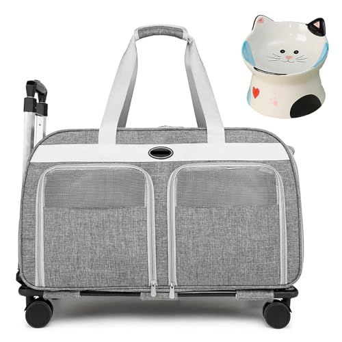 Katzentragetasche, Haustier-Trolley, Doppelfach, faltbarer Haustier-Hunderucksack mit Keramik-Futternapf, kann mehrere Haustiere unterbringen, Reisetasche geeignet für Wandern und Camping Katzentragetasche, Haustier-Trolley, Doppelfach, faltbarer Haustier-Hunderucksack mit Keramik-Futternapf, kann mehrere Haustiere unterbringen, Reisetasche geeignet für Wandern und Camping von QVK
