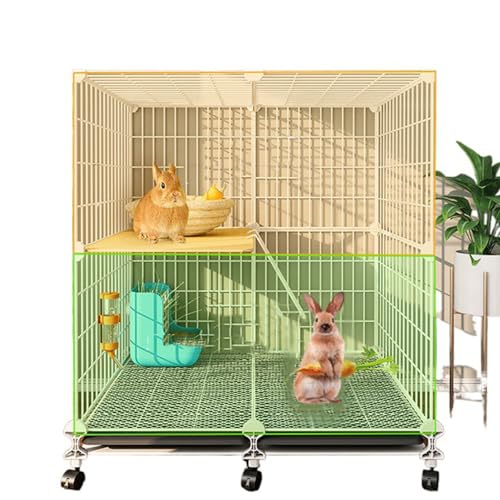 Kleiner Kaninchenkäfig Indoor 2-stöckiger Kaninchenstall mit ausziehbarer Wanne und Rollenplattform, Tierkäfig für kleine Haustiere von QVK