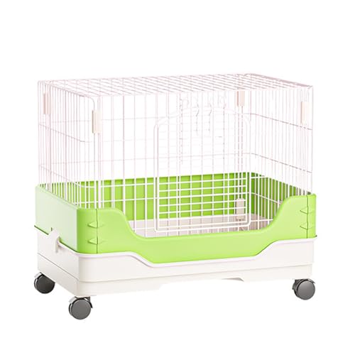 Kleiner Kaninchenkäfig Tragbarer Kaninchenkäfig mit herausziehbarer Ablage und Rollenplattform für Zuhause, Innenbereich, Kleintierkäfig, 63,5 cm (grün) von QVK