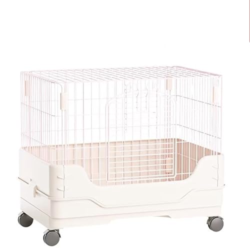Kleiner Kaninchenkäfig Tragbarer Kaninchenkäfig mit herausziehbarer Ablage und Rollenplattform für den Innenbereich, 63,5 cm (weiß) von QVK