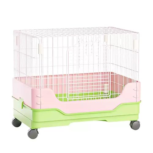 Kleiner Kaninchenkäfig mit herausnehmbarem Tablett und drehbarer Plattform, kleiner Tierkäfig, 63,5 cm (25 Zoll), Rosa von QVK
