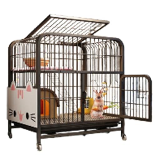Ndoor Großer Kaninchenkäfig mit Rädern mit Urinschutz und herausziehbarer Wanne für Kaninchen, Chinchilla, Eichhörnchen Habitat, Weiß und Schwarz, 71,1 cm (Schwarz) von QVK