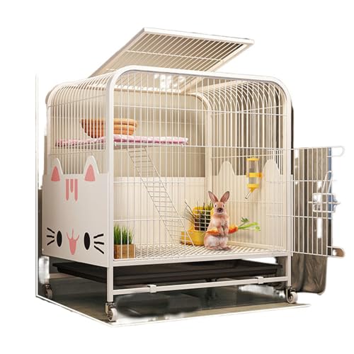 Ndoor Großer Kaninchenkäfig mit Rädern mit Urinschutz und herausziehbarer Wanne für Kaninchen, Chinchilla, Eichhörnchen Habitat, Weiß und Schwarz, 71,1 cm (Weiß) von QVK