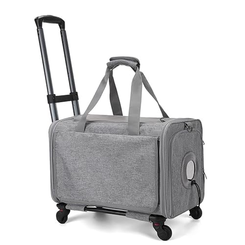 Roll-Modus Haustierkäfig, großer Katzenkäfig mit Rädern, weicher Haustierkäfig für große und mittelgroße Katzen und kleine Hunde, für Flugzeuge, Camping und Outdoor (Grau) von QVK