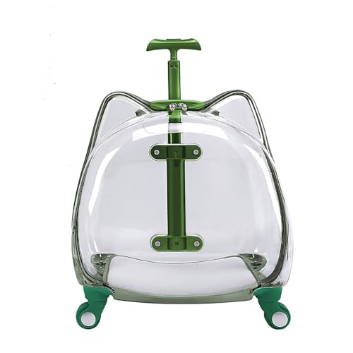 Rollender Katzenkäfig mit Rädern, geeignet für Haustiere bis zu 7,3 kg, transparent und tragbar, für Hunde, Katzen oder Kaninchen, perfekt für Reisen/Spazierengehen (Grün) von QVK