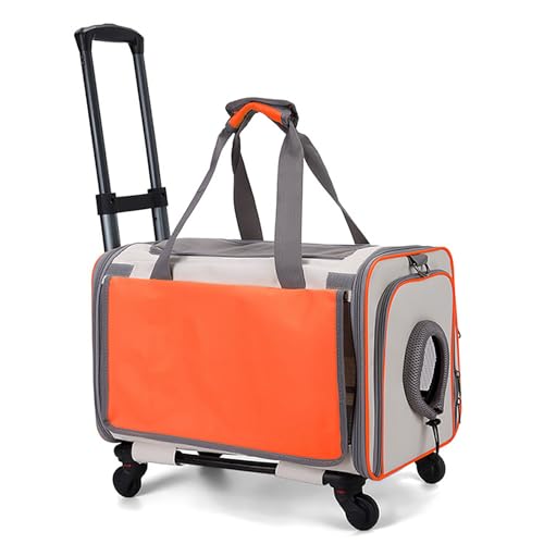 Rolling Mode Haustierkäfig Großer Katzenkäfig mit Rädern Weichseitiger Haustierkäfig für große und mittelgroße Katzen und kleine Hunde, für Flugzeuge, Camping und Outdoor (Orange) von QVK