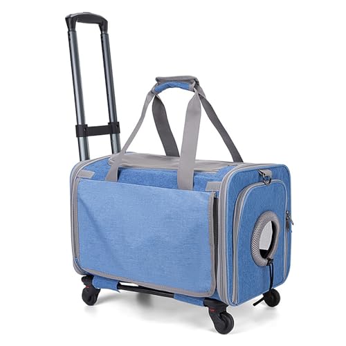 Rolling Mode Pet Cage, Großer Katzenkäfig mit Rädern, Weichseitiger Haustierkäfig für große und mittelgroße Katzen und kleine Hunde, für Flugzeuge, Camping und Outdoor (Blau) von QVK