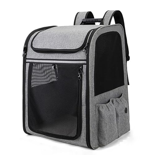 Tragbarer Katzenkäfig, Reiserucksack für kleine Haustiere, mit reflektierenden Streifen für Nacht, erweiterbarer weicher Katzenkäfig, ideal für Reisen, Spaziergänge und Camping, Grau von QVK