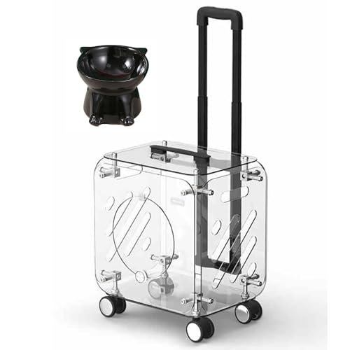 Transparenter Katzenkäfig mit Rollen und Griff, tragbare transparente Katzenbox mit Teleskopgriff, großes Raumdesign, geeignet für Reisen Wandern (klar) von QVK