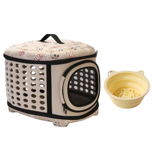 Travel Outdoor Portable Folding Pet Dog Bag Cat Bag, Portable Cage, Porous Breathable Pet Bag with Foldable Food Bowl, Suitable for Dogs, Cats, Puppy Travel and Outdoor Activities (Champagner) von QVK
