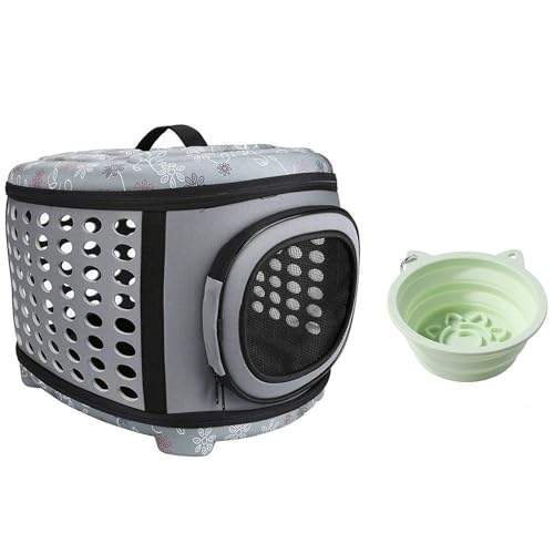Travel Outdoor Portable Folding Pet Dog Bag Cat Bag, Portable Cage, Porous Breathable Pet Bag with Foldable Food Bowl, Suitable for Dogs, Cats, Puppy Travel and Outdoor Activities (Gray) von QVK