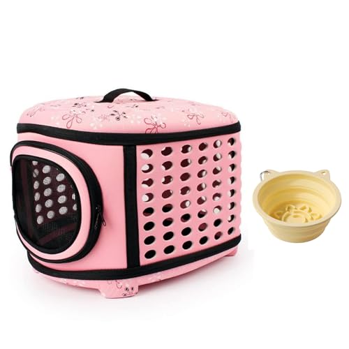 Travel Outdoor Portable Folding Pet Dog Bag Cat Bag, Portable Cage, Porous Breathable Pet Bag with Foldable Food Bowl, Suitable for Dogs, Cats, Puppy Travel and Outdoor Activities (Pink) von QVK