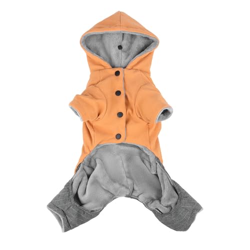 Winter-Hundemantel, warme Hundejacke, gepolstert, Fleece-Weste, für kaltes Wetter, Haustierbekleidung mit Hut, Orange, Größe M von QVK