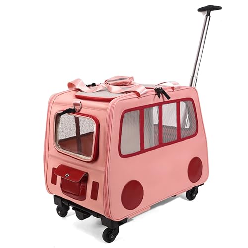 with Wheels sonGroßer Katzenkäfig, rollender Katzen-Mimi-Käfig, Zwei-Box-Design, abnehmbare Trennwände, geeignet für Katzen mit einem Gewicht von 10 kg, geeignet für Auto, Reise, Bus, U-Bahn, Rosa von QVK