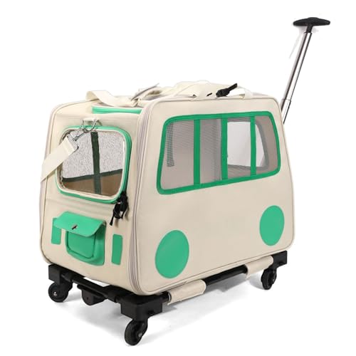 with Wheels sonGroßer Katzenkäfig, rollender Katzen-Mimi-Käfig, Zwei-Box-Design, abnehmbare Trennwände, geeignet für Katzen mit einem Gewicht von 10 kg, geeignet für Auto, Reise, Bus, U-Bahn, Beige von QVK
