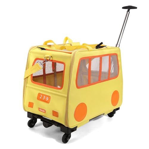 with Wheels sonGroßer Katzenkäfig, rollender Katzen-Mimi-Käfig, Zwei-Box-Design, abnehmbare Trennwände, geeignet für Katzen mit einem Gewicht von 10 kg, geeignet für Auto, Reise, Bus, U-Bahn, Gelb von QVK