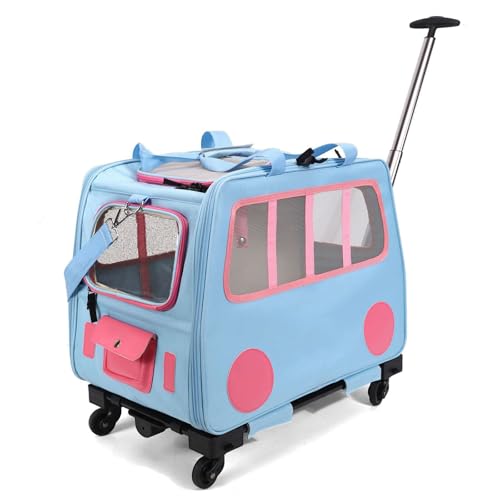 with Wheels sonGroßer Katzenkäfig, rollender Katzen-Mimi-Käfig, Zwei-Box-Design, abnehmbare Trennwände, geeignet für Katzen mit einem Gewicht von 10 kg, geeignet für Auto, Reise, Bus, U-Bahn, Blau von QVK