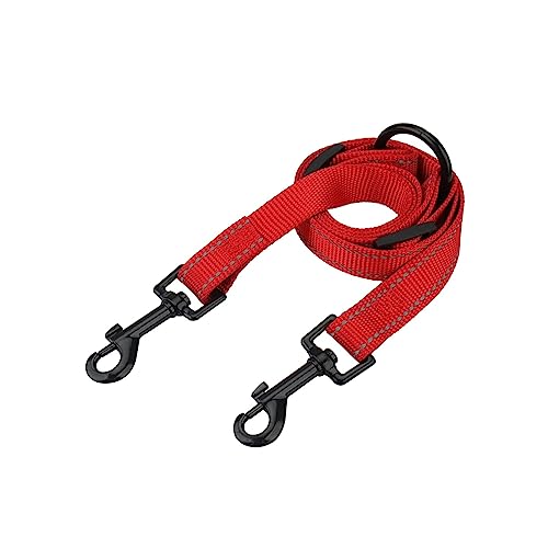 AISHANBAIHUODIAN Doppelte Hundeleinen-Kupplung, Tandem-Leine for Zwei Hunde, kein Verheddern, 360° drehbar, doppelter, stark Verstellbarer Nylon-Hundeleinen-Splitter (Color : Red, Size : L) von QWERTYUI