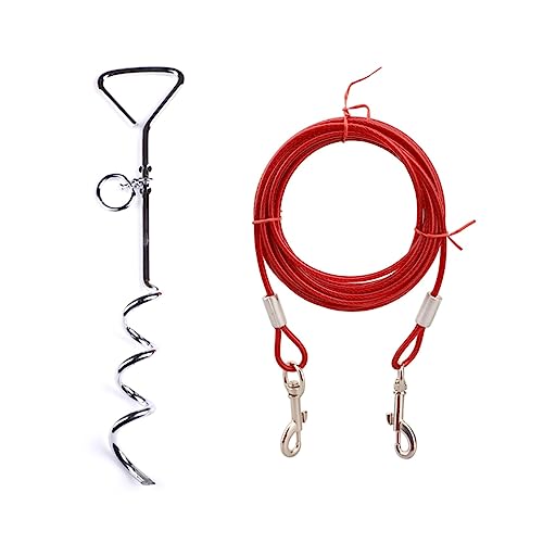 AISHANBAIHUODIAN Hundeleinen, Hundeleinen, Kabel- und Pflock-Set, 9,8/16,4/32,8 Fuß, passend for alle Hunderassen, 360-Grad-Drehgelenk, Stahldraht (Color : Red, Size : 10m) von QWERTYUI