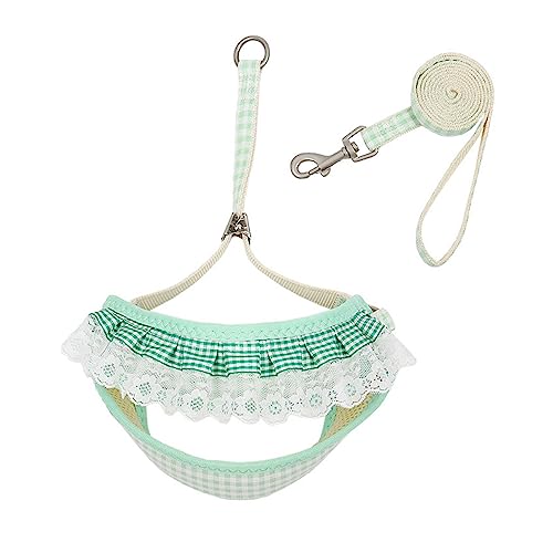 AISHANBAIHUODIAN Plaid Rüschen Spitze Hundegeschirr und Leine Set verstellbare Blume Haustier Geschirr fit for kleine Hunde Katze Brustgurt Welpen Hund Zubehör (Color : Green, Size : M(for 3.5-7.5kg von QWERTYUI