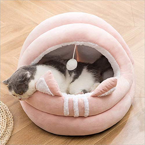 QWEWQE katzenhöhle katzenkorb, 2 in 1Katzenbett Rund Mit Deckel Plüsch, Halbgeschlossenes Faltbar Outdoor Winterfest katzenhaus für Kleine bis Mittlere Größe Katzen (Pink,L) von QWEWQE