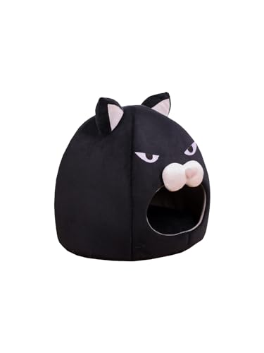 QWINEE Cartoon Shaped Cat Bed for Indoor Cats Pet Tent Cave with Removable Cushion Plush House Cat Half Enclosed Pet Bed for Cats Small Dogs Kitten Puppy Black One-Size von QWINEE