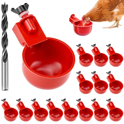 QWORK® 16er Set Automatische Hühnertränke mit Spezialbohrer - Wasserspender für Geflügel - aus Hochwertigem Kunststoff und Edelstahl von QWORK