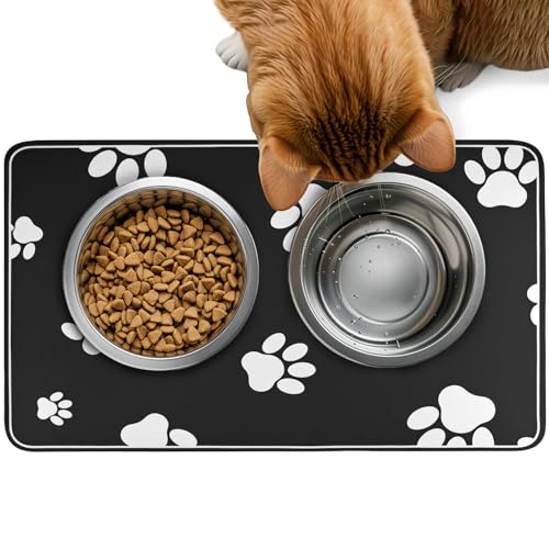 QWORK® 30 x 50 cm, wasserabsorbierende Futternapf-Matte, leicht zu reinigende Futtermatte für Hunde und Katzen, rutschfest, Grau von QWORK