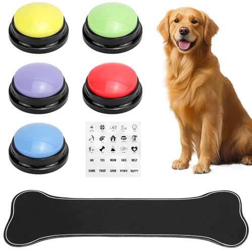 QWORK® 5-Farben Hundeknopf für Kommunikation, intelligenzspielzeug für Hunde, inklusive 25 Aufkleber, Batterien Nicht inbegriffen von QWORK