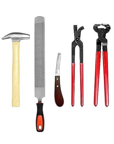 QWORK® 5-TLG Pferd Hufschmied Professionelle Kit zum Wechseln des Hufeisens, Hufschneidezange - Hufmesser - Hufraspel - Hufhammer- Hufnietzange von QWORK