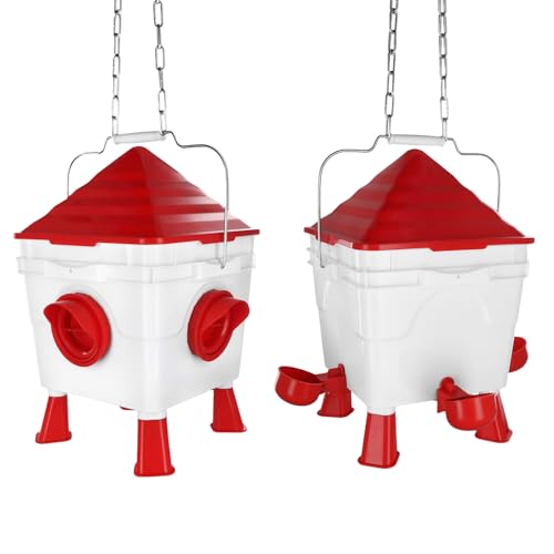 QWORK® Hühner Futterautomat & Tränke Set, 6Kg Futterbehälter & 8.5L Wasserspender - mit Abnehmbare Füße und Stahlketten von QWORK