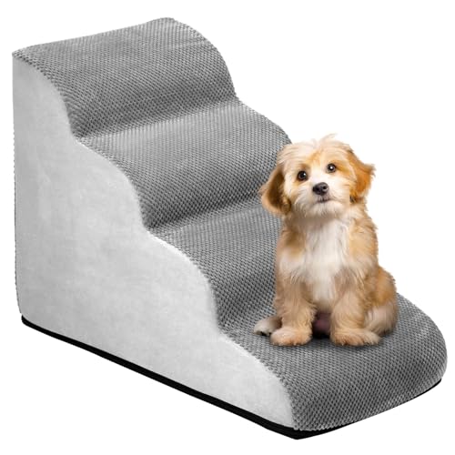 QWORK® Hundetreppe 4 Stufig, 74x40x52cm Haustiertreppe, Hochdichtem Schwamm Hundetreppe, Abnehmbarem Waschbaren Hundetreppen von QWORK