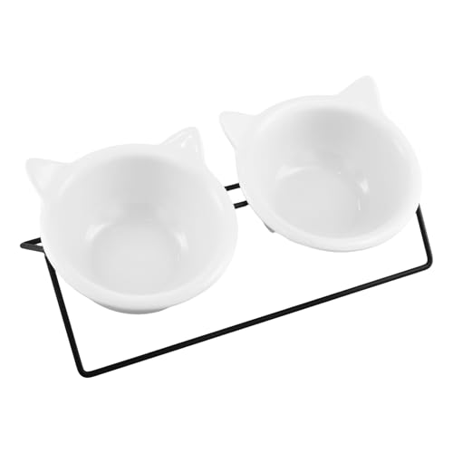 QWORK® Katzennäpfe Erhöht mit 15° Geneigtem Stand, 300ml Keramik Katzennäpfe, Nackenschutz von QWORK
