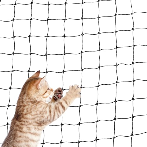 QWORK® Katzennetz drahtverstärkt, inklusive Befestigungsset, 6x3m, schwarz für Balkon, Außentüren und Fenster von QWORK
