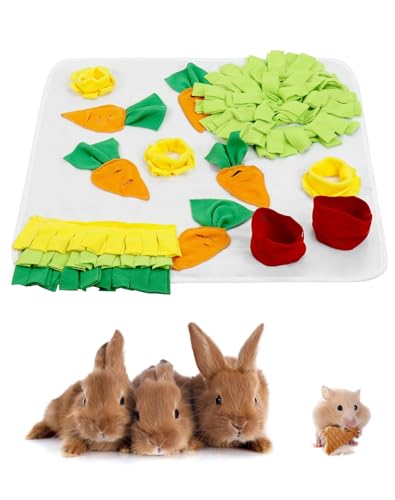QWORK Kaninchen-Futtermatte – 58,4 x 58,4 cm, interaktive Schnüffelmatte mit bunten Gemüsemustern, Haustier-Nasenarbeit-Trainingsmatte, langsames Füttern, für Kaninchen, Meerschweinchen und von QWORK