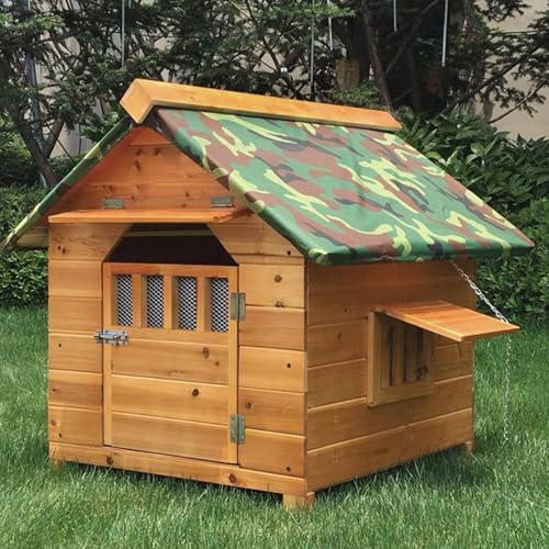 Hundekäfig, großer Hundekäfig, aus Holz, mit Türen und Doppelfenstern, wetterfest, stark und stabil, für kleine, mittelgroße und große Hunde (Grün, L) von QWPOFISN