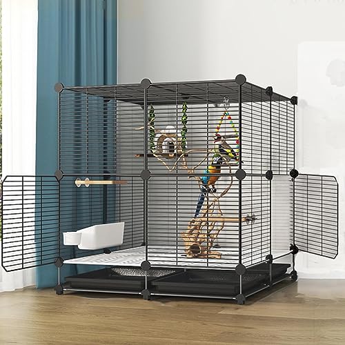 Vogelkäfig, Vogelkäfig Wellensittich, Vogelkäfig Groß Leicht Zu Bewegen, mit Tablett, Futterspender, Plattform für Papagei, Nymphensittich, Unzertrennlicher, Taube(75 * 75 * 85cm) von QWPOFISN