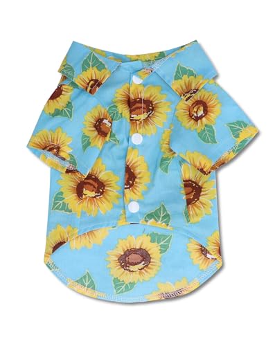 Hunde T -Shirt - weiche Baumwolle, Knopfverschluss, Sonnenblumendruck für kleine mittelgroße Hunde Katzen, leichte Bequeme Sommerweste (Type 1) von QWUUYEC
