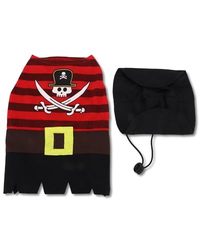 Halloween Pet Costume Pirate Outfit - Hundekostüm, Halloween Kostüm Hunde, Waschbar Polyester, Comfortable & Skin-Friendly, Includes Pirate Hat, S-XL von QWUUYEC