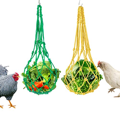 QXUJI 2 Stück Huhn-Gemüse-Spieß, Obsthalter mit S-Haken für Hühner, Futterspender zum Aufhängen für Hühner, große Vögel (gelb + grün) von QXUJI