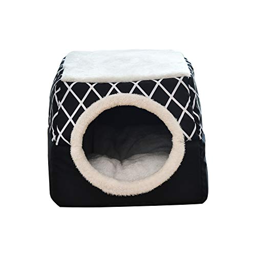 QZBAOSHU 2 in 1 Haustierbett Haustierhöhle für Katzen und kleine Hunde(Schwarz,XL) von QZBAOSHU