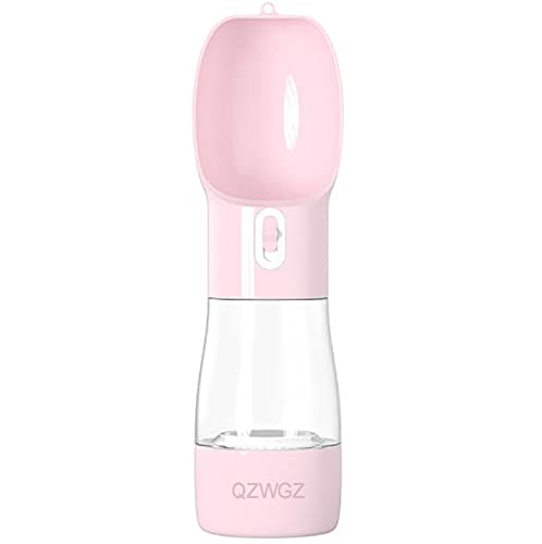 QZWGZ 2-in-1 Multifunktionaler tragbarer Haustier-Wasserbecher, auslaufsicher, mit Lebensmittelbehälter, Outdoor-Reise, Katze und Hund, Wasserflasche (Pink) von QZWGZ