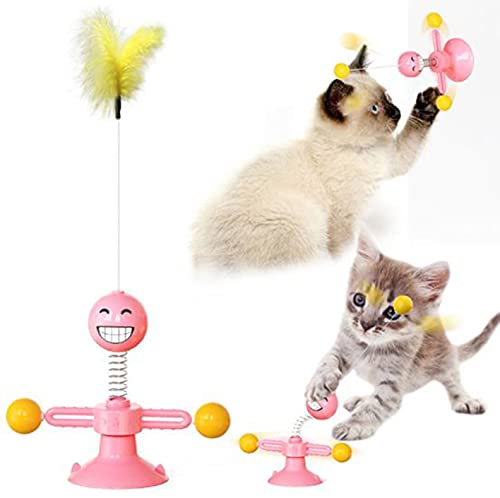 QZWGZ Plattenspieler Katzenspielzeug mit Katzenminze, Badminton, interaktiv, Lernspielzeug (Pink) von QZWGZ