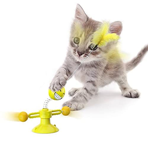 QZWGZ Plattenspieler Katzenspielzeug mit Katzenminze Badminton interaktives Katzenübungsspielzeug (gelb) von QZWGZ