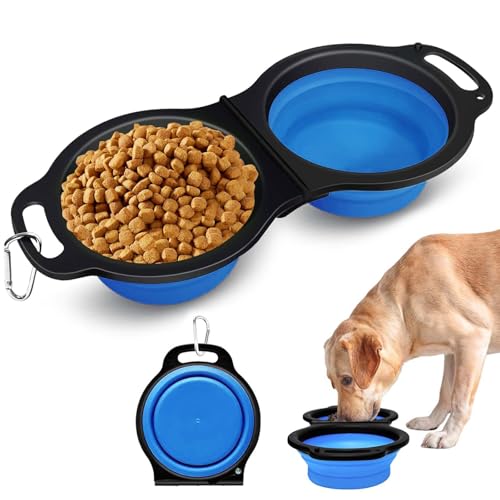Qaestuan Hundenapf Faltbar, 2 in1 Großer Reisenapf Hund, Tragbarer Silikon Wassernapf für Hunde Unterwegs, Futternapf Trinknapf, für Katzen, Hunde und Haustiere für Wasser und Futter, Blau Qaestuan Hundenapf Faltbar, 2 in1 Großer Reisenapf Hund, Tragbarer Silikon Wassernapf für Hunde Unterwegs, Futternapf Trinknapf, für Katzen, Hunde und Haustiere für Wasser und Futter, Blau von Qaestuan
