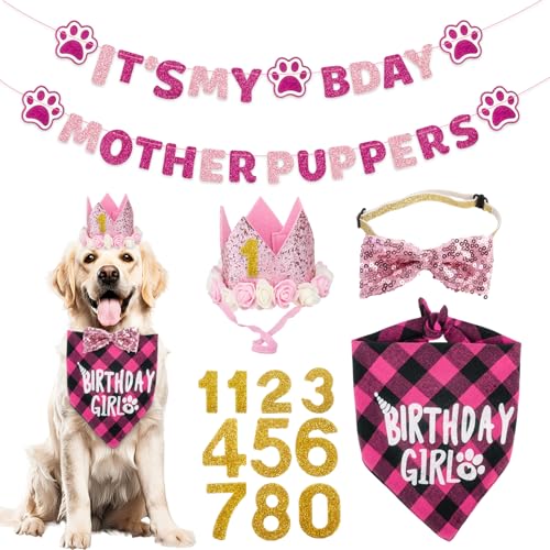 Hunde-Geburtstagsparty-Zubehör für Mädchen, Hundegeburtstagstuch, Hut, Fliege, Geburtstagsbanner für Hundegeburtstage, Party-Dekorationen Hunde-Geburtstagsparty-Zubehör für Mädchen, Hundegeburtstagstuch, Hut, Fliege, Geburtstagsbanner für Hundegeburtstage, Party-Dekorationen von Qaziuy