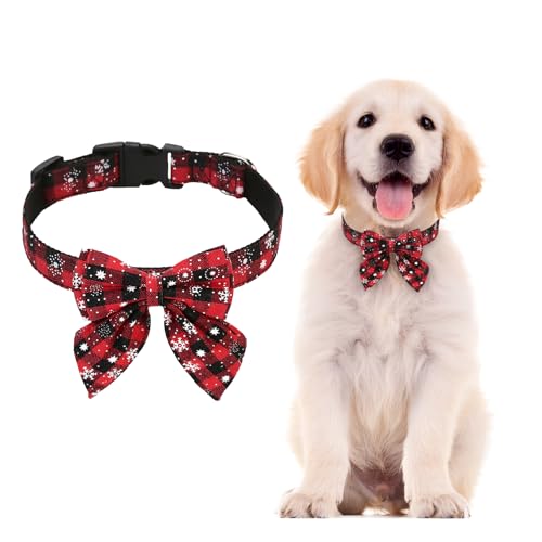 Weihnachts-Hundehalsband mit Fliege, verstellbares Hundehalsband mit Schottenkaro, Rot, Weihnachts-Hundehalsband für kleine, mittelgroße und große Hunde Weihnachts-Hundehalsband mit Fliege, verstellbares Hundehalsband mit Schottenkaro, Rot, Weihnachts-Hundehalsband für kleine, mittelgroße und große Hunde von Qaziuy